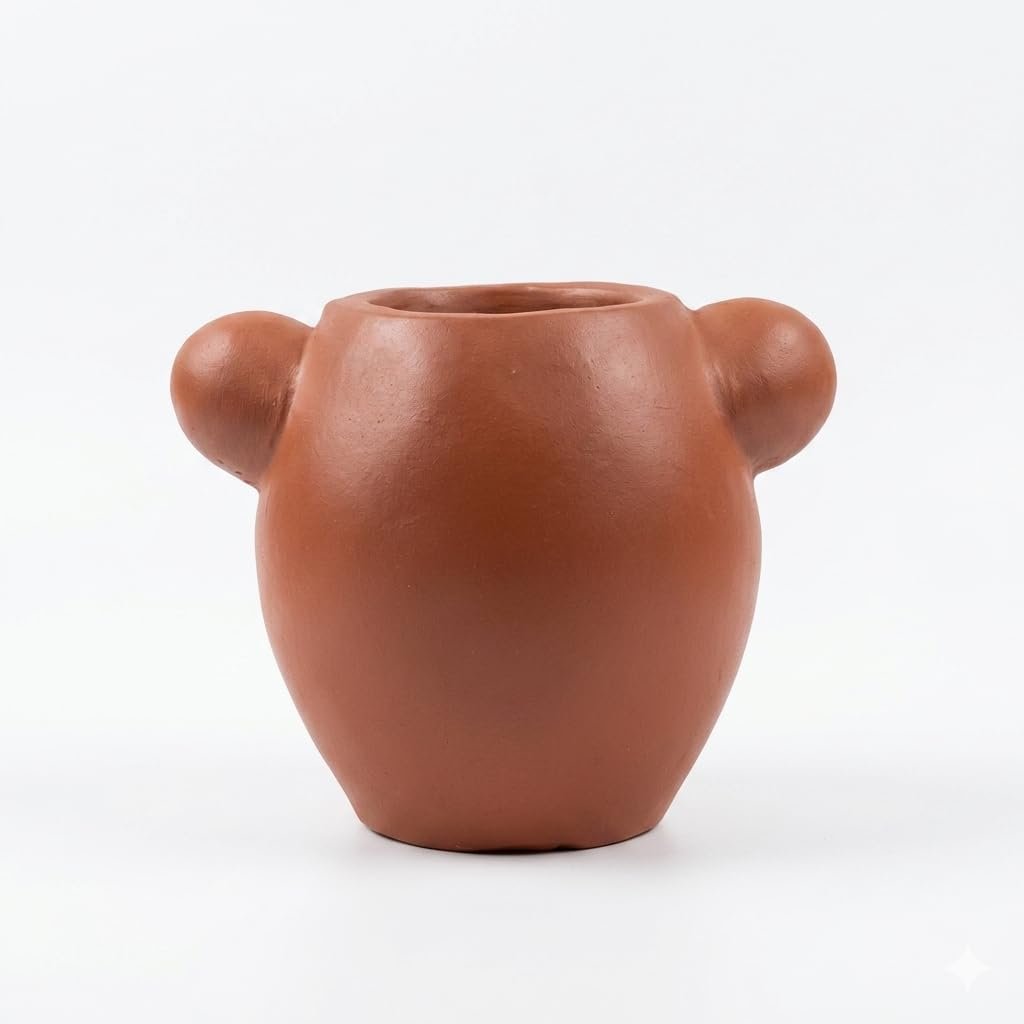 Terracotta Clay Teddy Bear Planter Pot for Home Decor | Handmade Eco-Friendly Mini Flower Pot for Indoor Plants & Succulents | Cute Decorative Clay Pot - Image 4