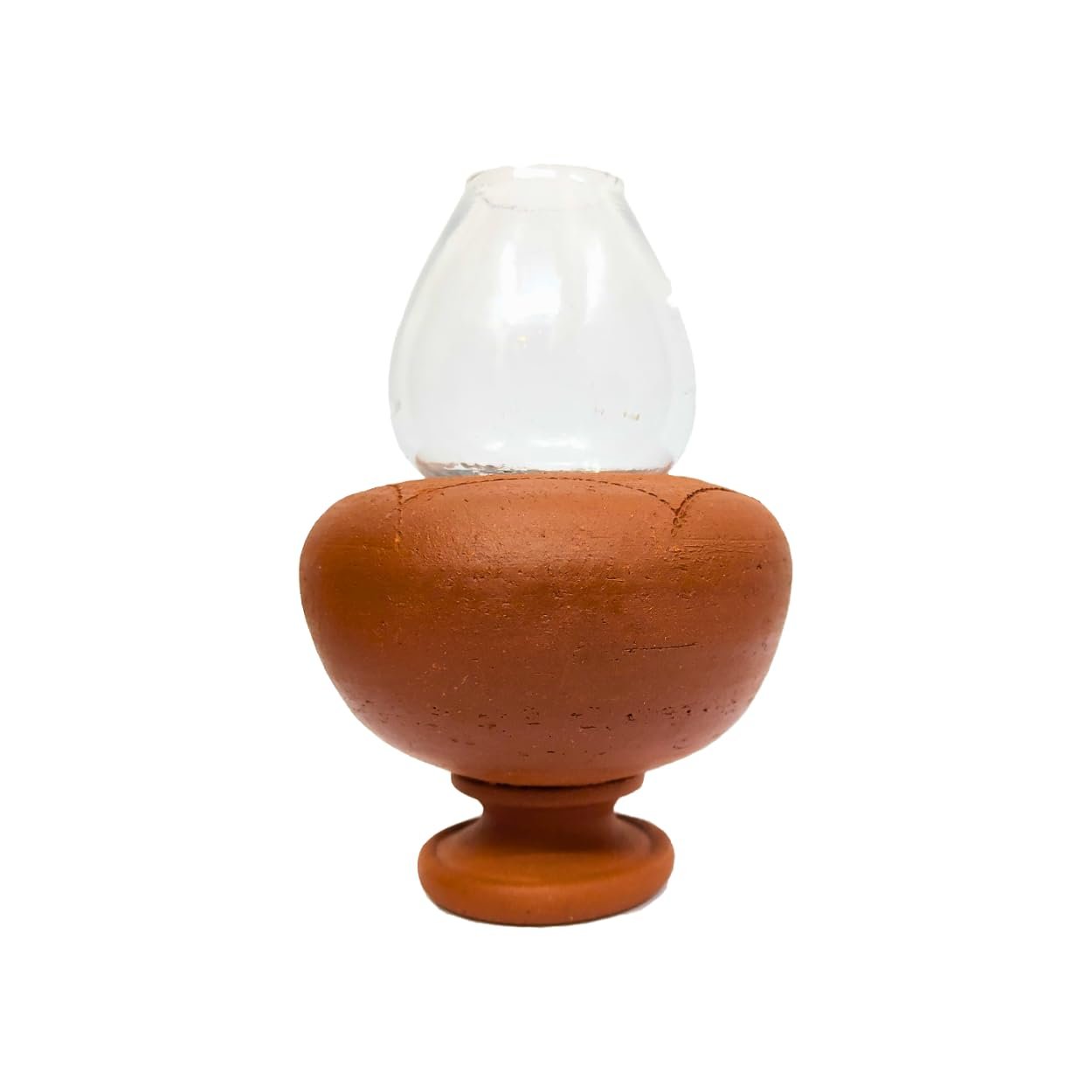 HIMAVAT Handmade Natural Terracotta Clay Chimney Lamp With Glass Cover - Oil Diya for Pooja - Vintage Pack of 5 - Image 3