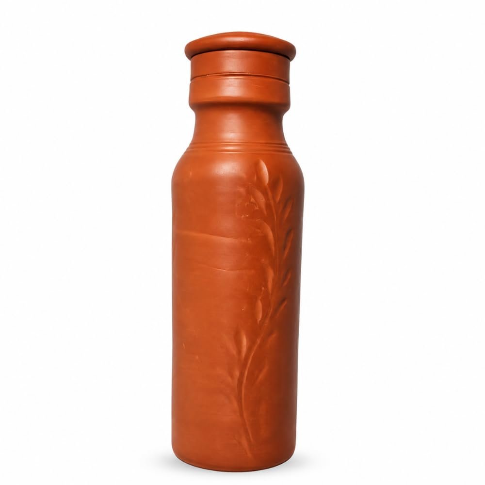 Yasokart Terracotta Clay Water Bottle 750ML | Natural Mitti Ka Matka | Eco-Friendly Surahi Style Earthen Pot for Cooling & Drinking Water