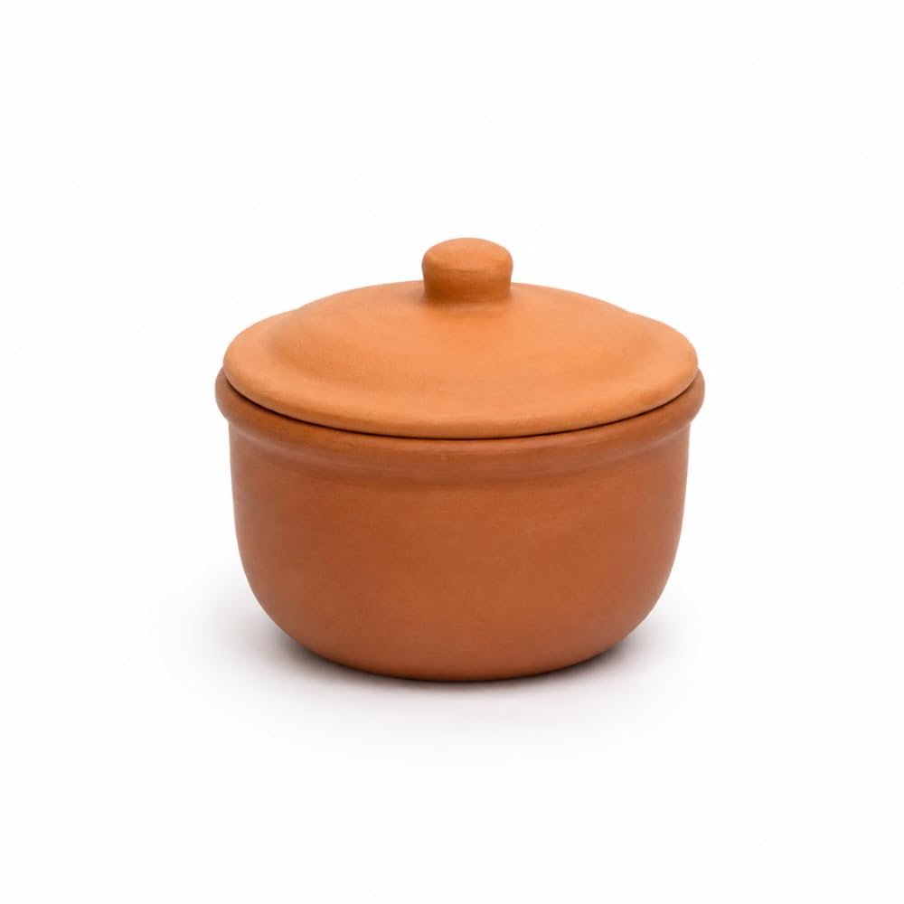 Clay Curd Pot Small with Lid 200ml | Handmade Terracotta Dahi Handi for Homemade Dahi | Natural Unglazed Earthen Pot Salt Setter & Serving Pot | Rustic Traditional Kitchenware Brown - Image 2