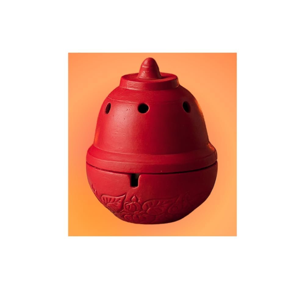 Traditional Clay Sambrani Dhoop Incense Holder, Terracotta Red, Decorative Bowl Shape with Lid, for Home Temple Pooja/EARTHEN SAMBRANI Holder - Image 9