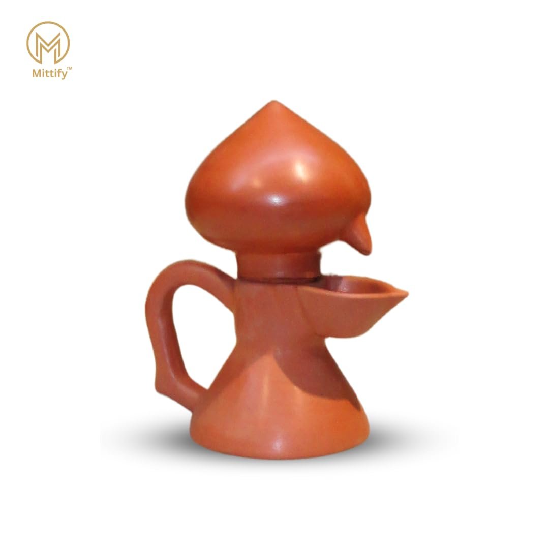 Mittify Handmade Clay Indian Pooja Oil Lamp, Indian Clay Diya Lamp, Aakhand Diya Design for Diwali, Clay Oil Lamp for Pooja, Lamp Oil,Long Lasting Burn Time Oil Lamp - Image 2