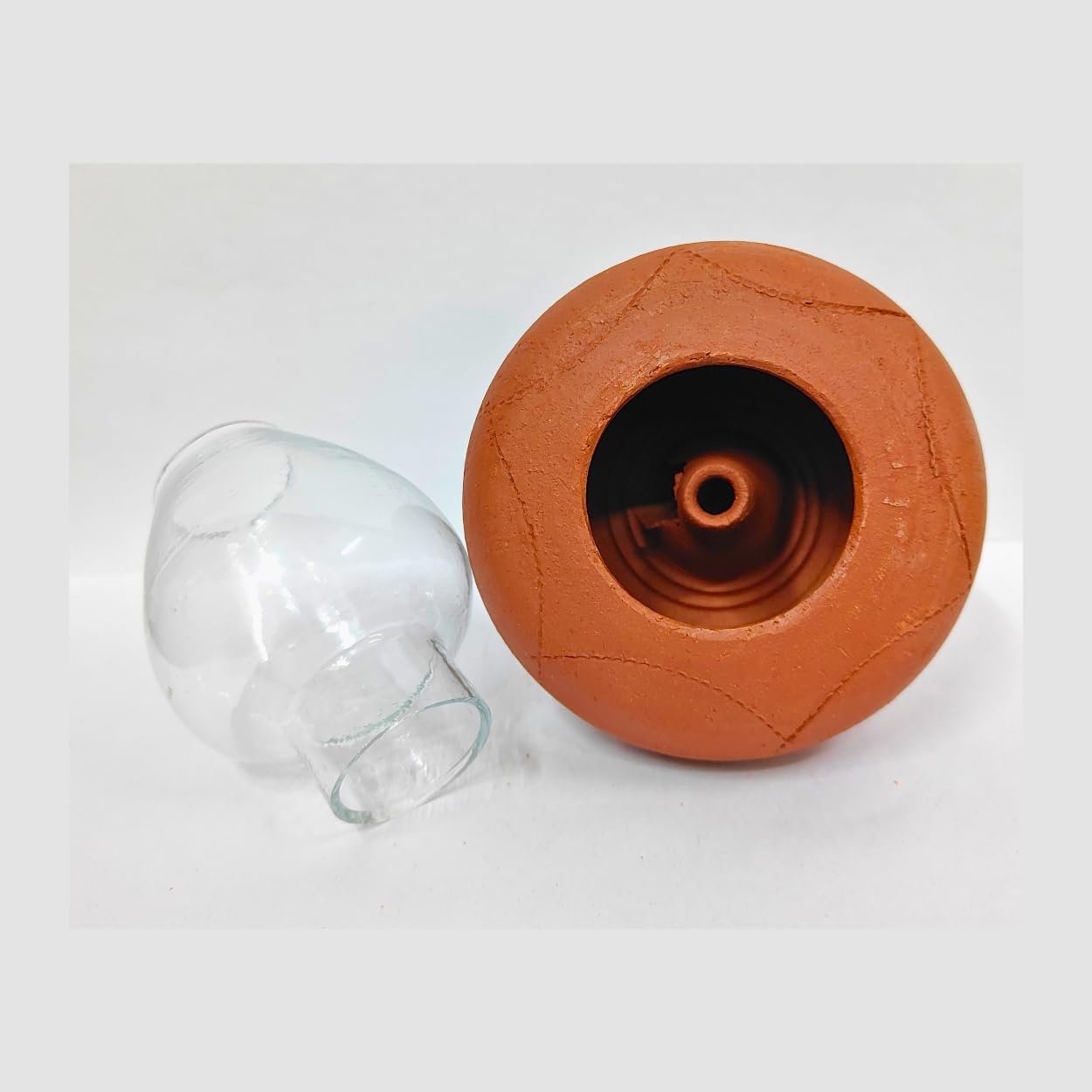 HIMAVAT Handmade Natural Terracotta Clay Chimney Lamp With Glass Cover - Oil Diya for Pooja - Vintage Pack of 5 - Image 2