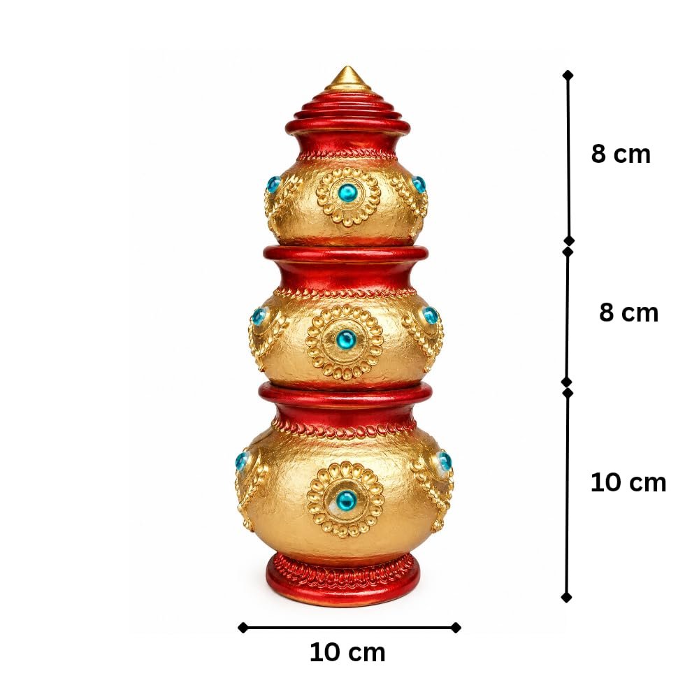 Terracotta Handpainted Divine Clay Kubera Lakshmi Pot Set with Lid | Set of 3 Handmade Terracotta Kubera Paanai | Clay Kubera Pot for Lakshmi Kubera Puja, Pooja Room, Home Temple Decor - Image 3
