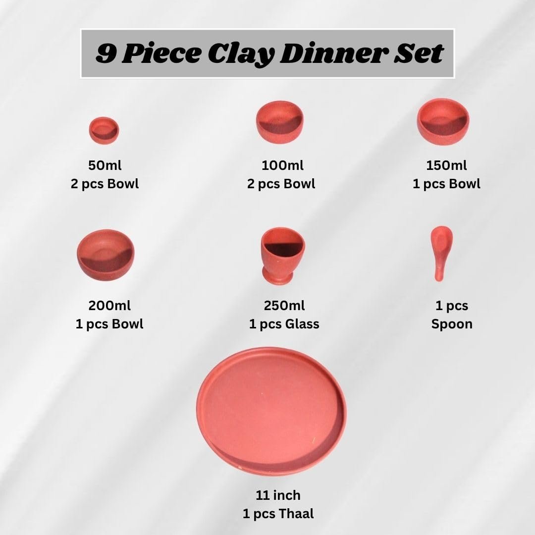 Terra Charms Handcrafted Clay Dinner Set – 9 Pcs Natural Terracotta Dining Set for Home, Authentic Lead-Free Clay Plates & Bowls for Healthy Traditional Dining, Heat-Resistant & Earthy Finish - Image 5
