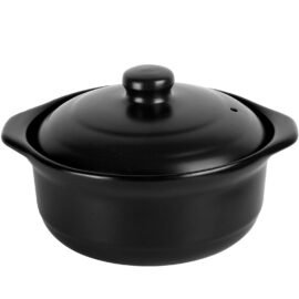 BSONEDO 1.9-Quarts Clay Pot for Cooking with Lid for Cooktop, Black Ceramic