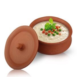 Bhanvi 500ml Unpolished Clay Curd Pot for Dahi, Sprouts & Serving | Terracotta Mitti Bowl | Handmade Yogurt Bowl with Lid Natural Earthen Yogurt Container for Kitchen & Dining Use (Small)