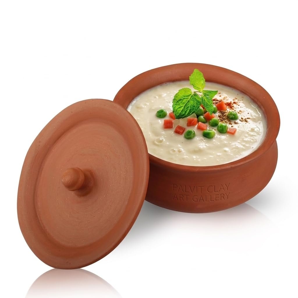 Bhanvi 500ml Unpolished Clay Curd Pot for Dahi, Sprouts & Serving | Terracotta Mitti Bowl | Handmade Yogurt Bowl with Lid Natural Earthen Yogurt Container for Kitchen & Dining Use (Small)
