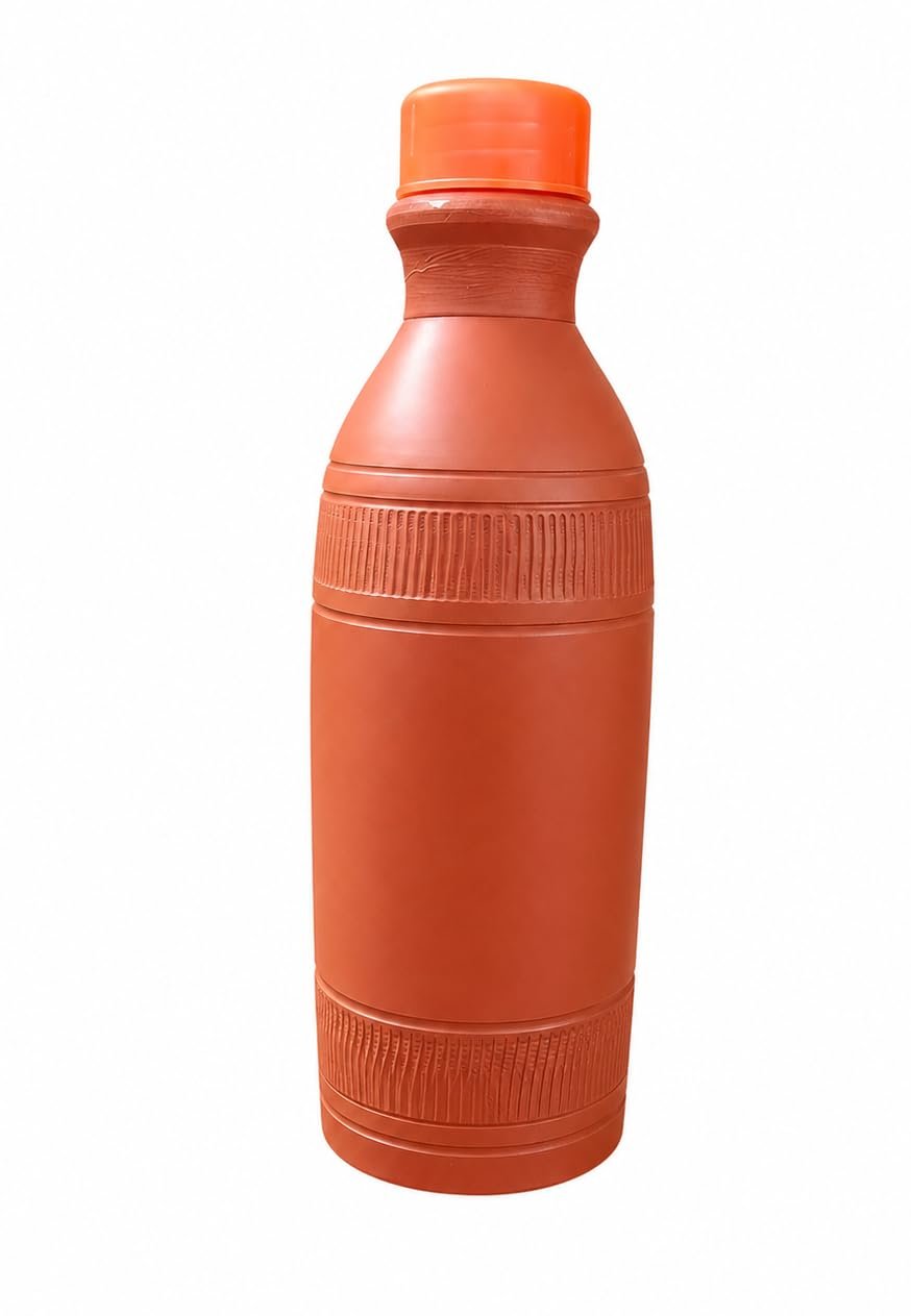 Clay Water Bottle 500 ml | Natural Mitti Ki Bottle for Cold Drinking Water | Eco-Friendly Earthen Water Pot | Traditional Terracotta Bottle with Lid | Handmade & Chemical-Free (Pack of 1)