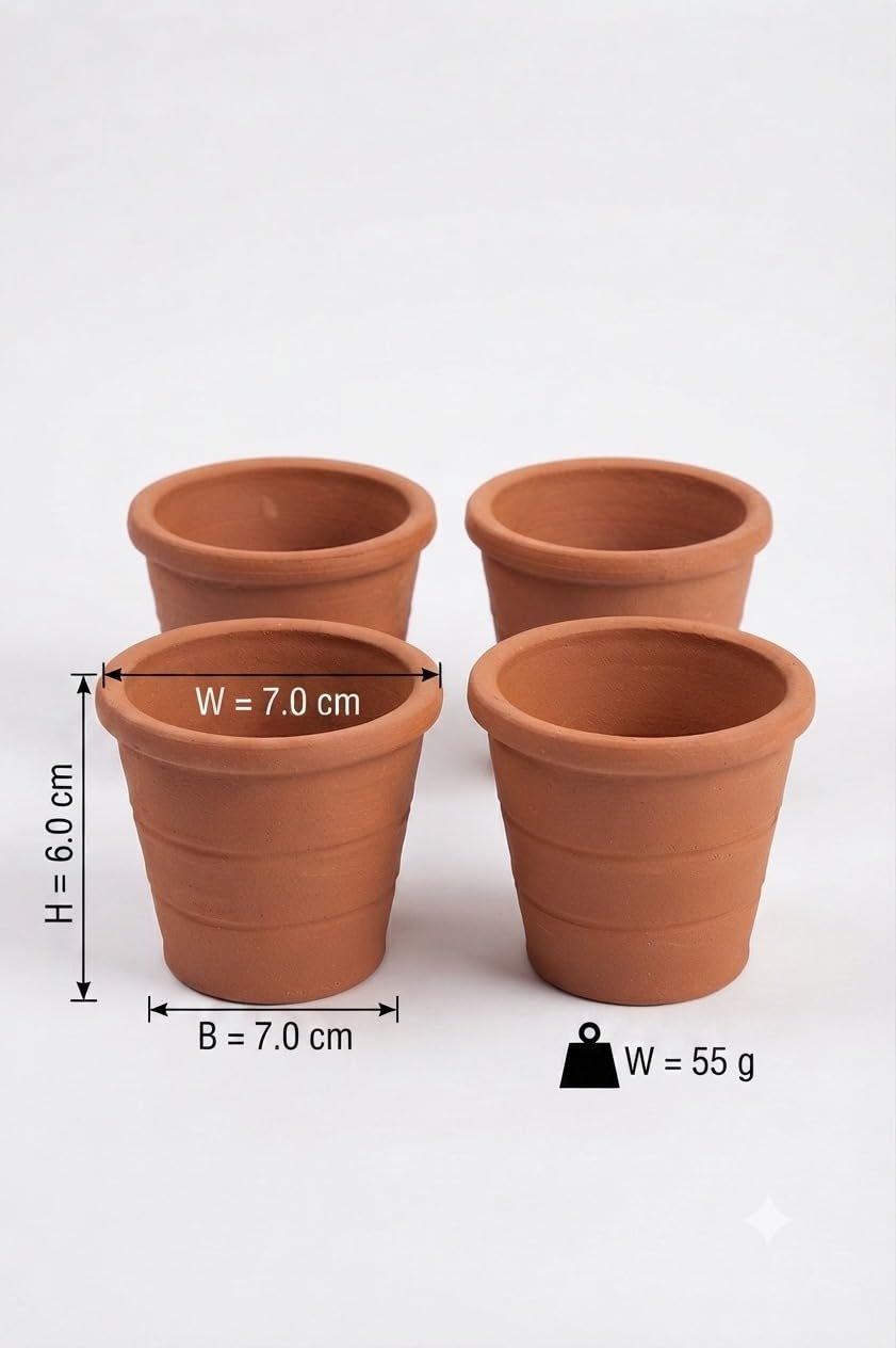 Small Terracotta Clay Pots, 7x6 cm, Set of 4 - Image 2