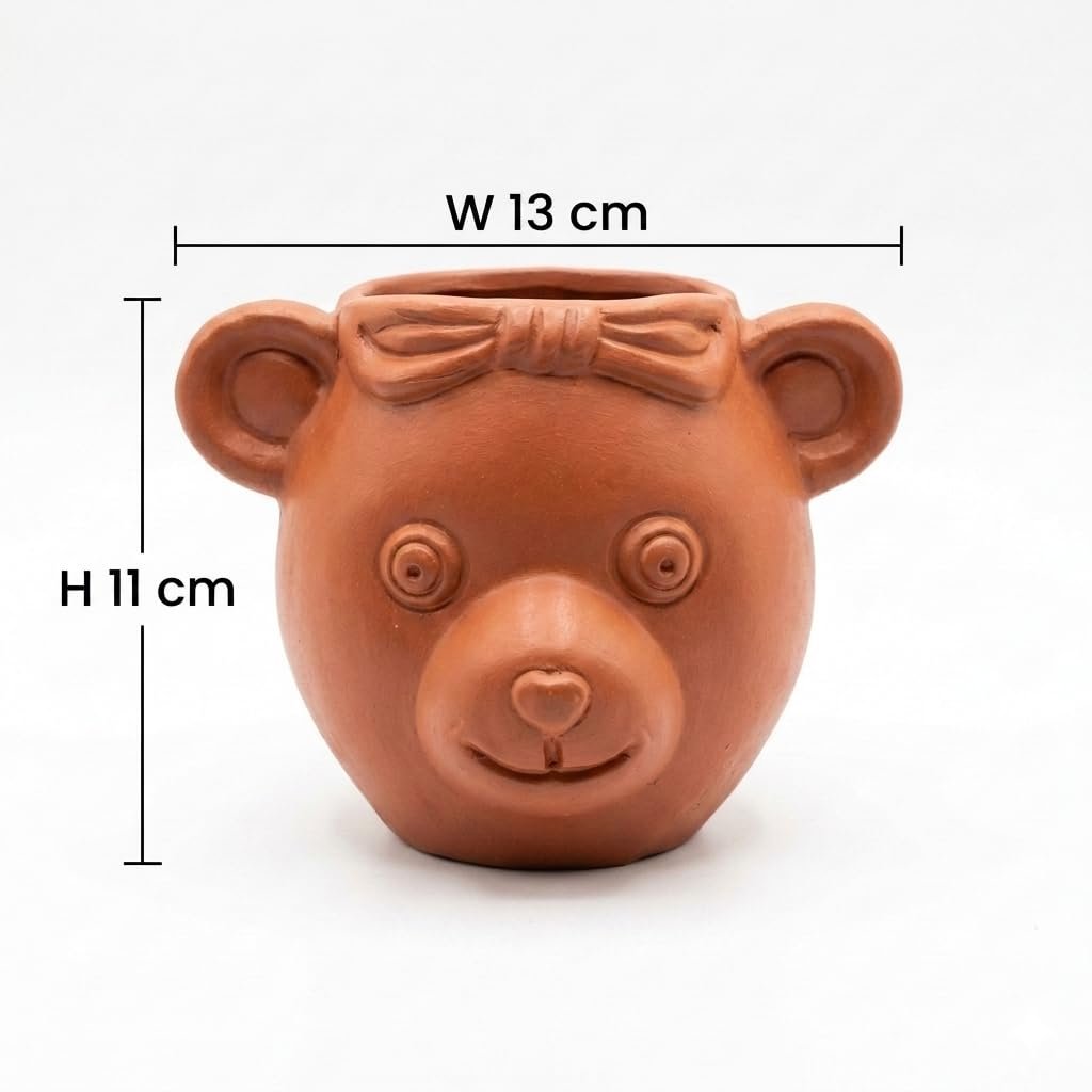 Terracotta Clay Teddy Bear Planter Pot for Home Decor | Handmade Eco-Friendly Mini Flower Pot for Indoor Plants & Succulents | Cute Decorative Clay Pot - Image 5