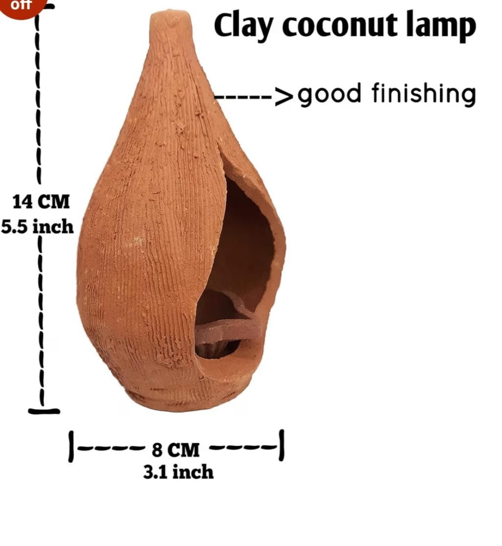 ARCADIAN TERRACOTTA-(Pack of 2) Clay DIYAS/Coconut lamp with Stand/Terracotta Diya with Cover/Diya for Home Decoration/Oil lamp for Pooja Room - Image 5