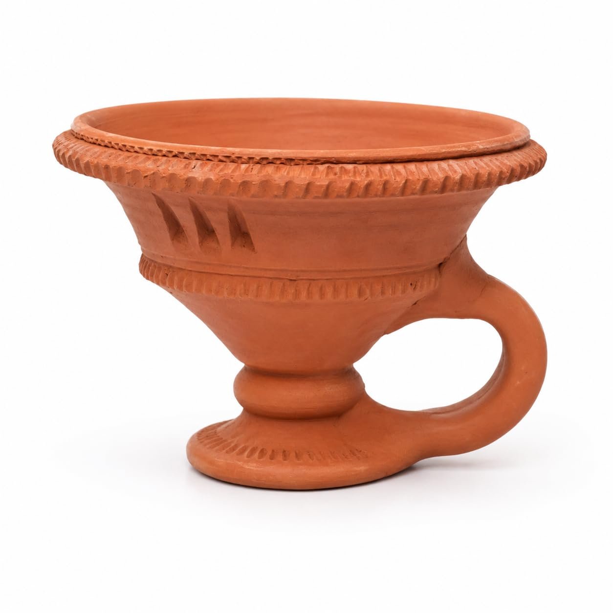 HOMSEE Natural Clay Terracotta Dhoop Dani, Handmade Desi Loban Dhuni Burner with Handle for Puja, Hawan, Sambrani, Kapoor, Home Temple, Mandir, Office, Shop, Meditation & Vastu (4 Inch) (Pack of 1)