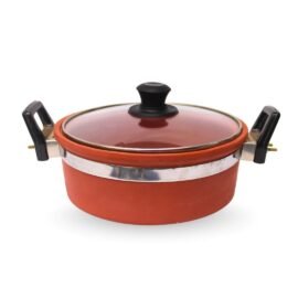 Handmade Terracotta Clay Kadhai with Glass Lid, 2 Liter | Earthen Deep Frying Pan for Natural Cooking | Gas Stove Compatible Clay Pot with Heat-Resistant Handles | Chemical-Free.