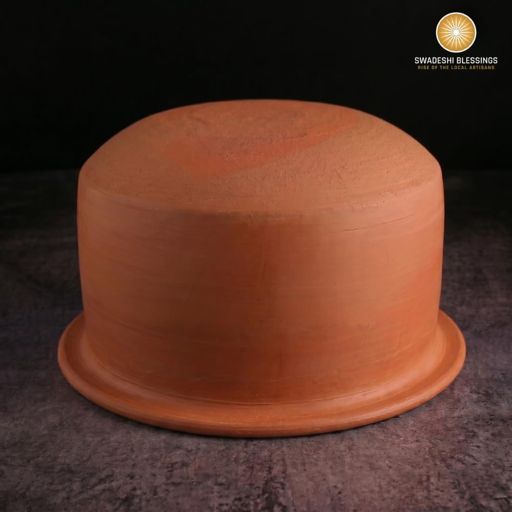 Swadeshi Blessings Exclusive Range Unglazed Clay Pot for Cooking & Serving with Lid/Earthen Kadai/Mud Handi/Mitti Ke Bartan (with Mirror Shine) + ASH for Cleaning (3.5 Liters) - Image 4