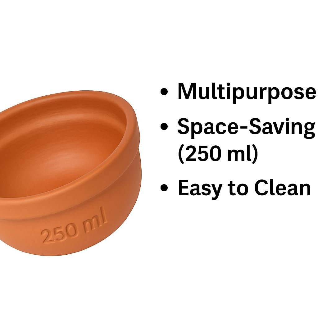 KSI Terracotta Bowl Set of 4 | Handmade Clay Bowls for Serving | Non-Toxic, Eco-Friendly & Heat Retaining | Ideal for Indian Dining, Curry, Dal, Soup & Snacks (B-6 Size) - Image 6