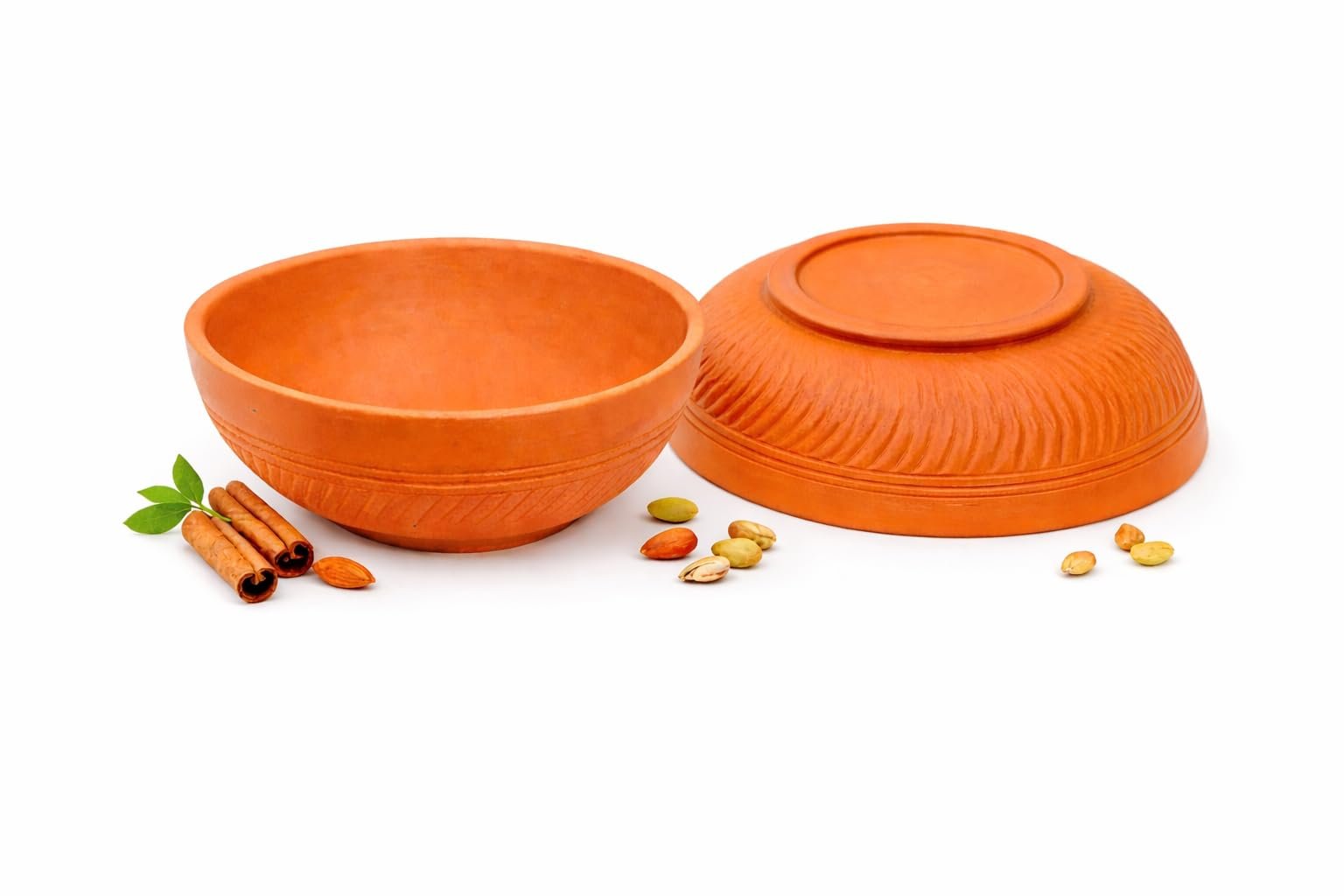 SHOPMEFAST Handmade Terracotta Bowl Set of 2, Natural Unglazed Clay Serving Bowls, Eco-Friendly Mitti Katori for Kheer, Cereal, Soup, Curry & Salad | Lead-Free & Food Safe (2, 5 Inches. - Big)