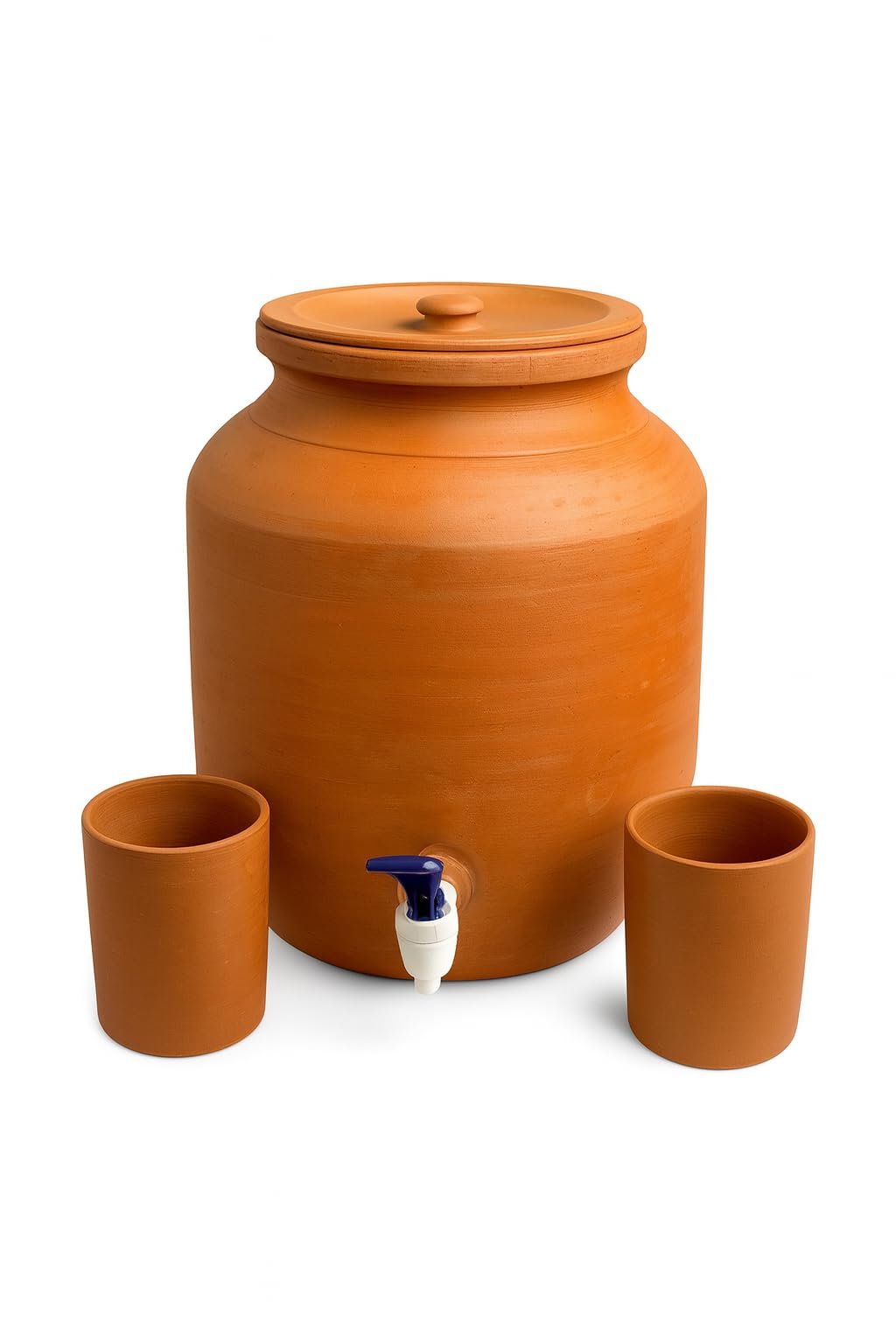 Clay Water Camper with 2 Glass Containers, Traditional Matka Style Earthen Dispenser, Handmade Natural Clay Pot for Drinking Water, Cool Water Storage Jug for Home, Kitchen (10 litres) - Image 3