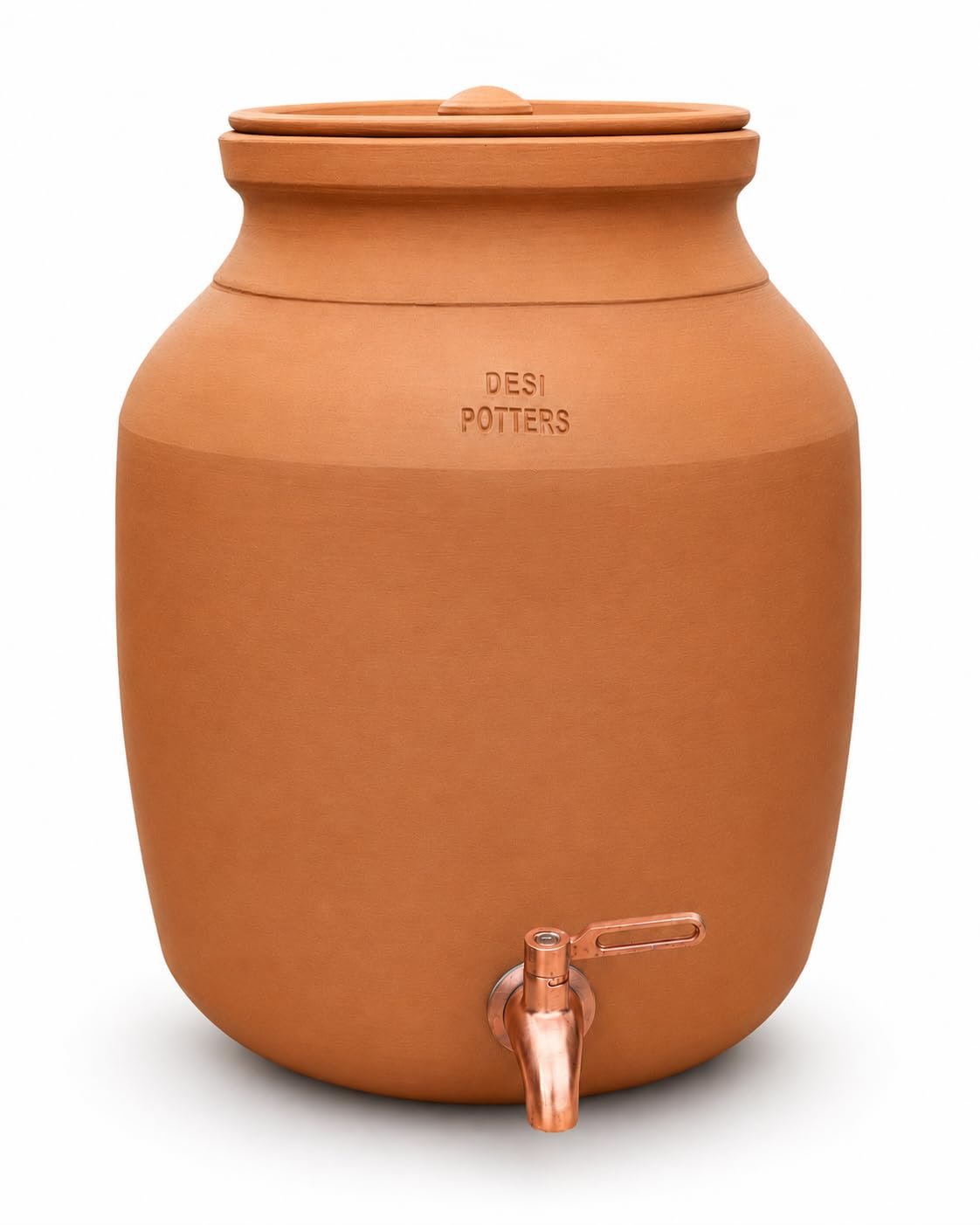 Handmade Terracotta Water Pot with Metal Tap & Lid (3, Liters)