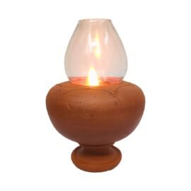HIMAVAT Handmade Natural Terracotta Clay Chimney Lamp With Glass Cover - Oil Diya for Pooja - Vintage Pack of 5
