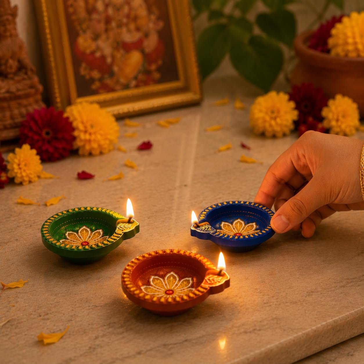 Pure Source India Terracotta Handmade Design Decorative Diya/ Mitti Diya/Oil Lamp for Pooja, Diwali, Festival Decoration ( Multicolour) (Set of 36) (2.5 X 2.1 X 1 INCH) - Image 5