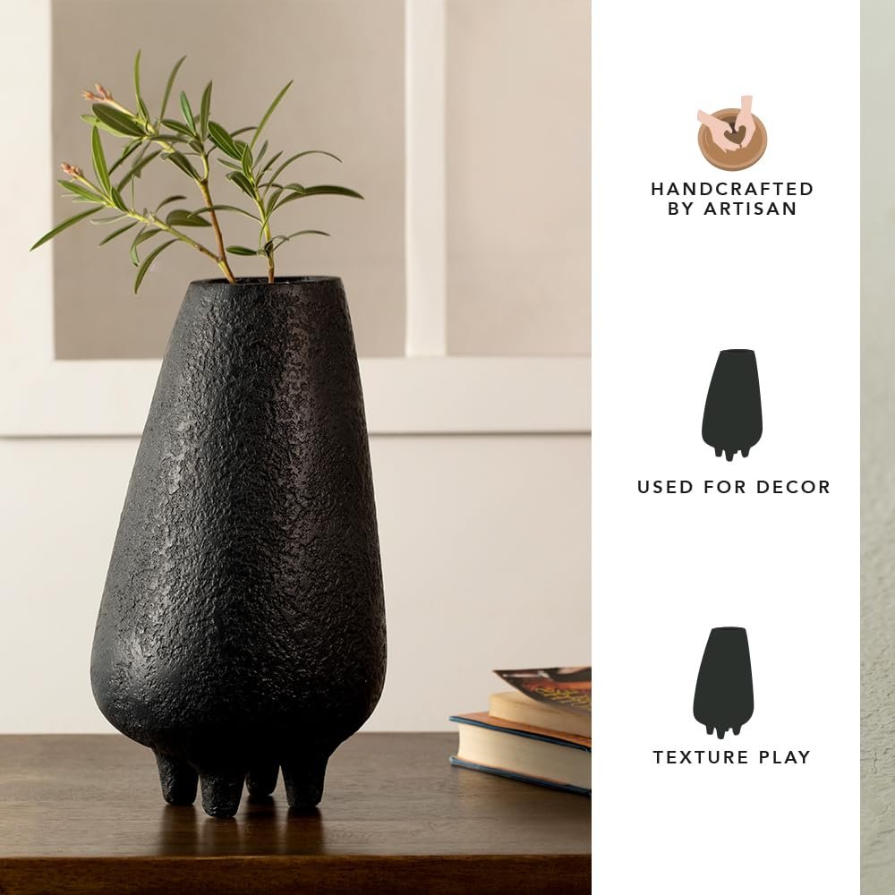Ellementry Midnight Terracotta Vase - Tall, Classic Flower Vase for Living Room, Bedroom, Home & Office Décor, Flower Pot for Table-Top Centerpiece - Image 3