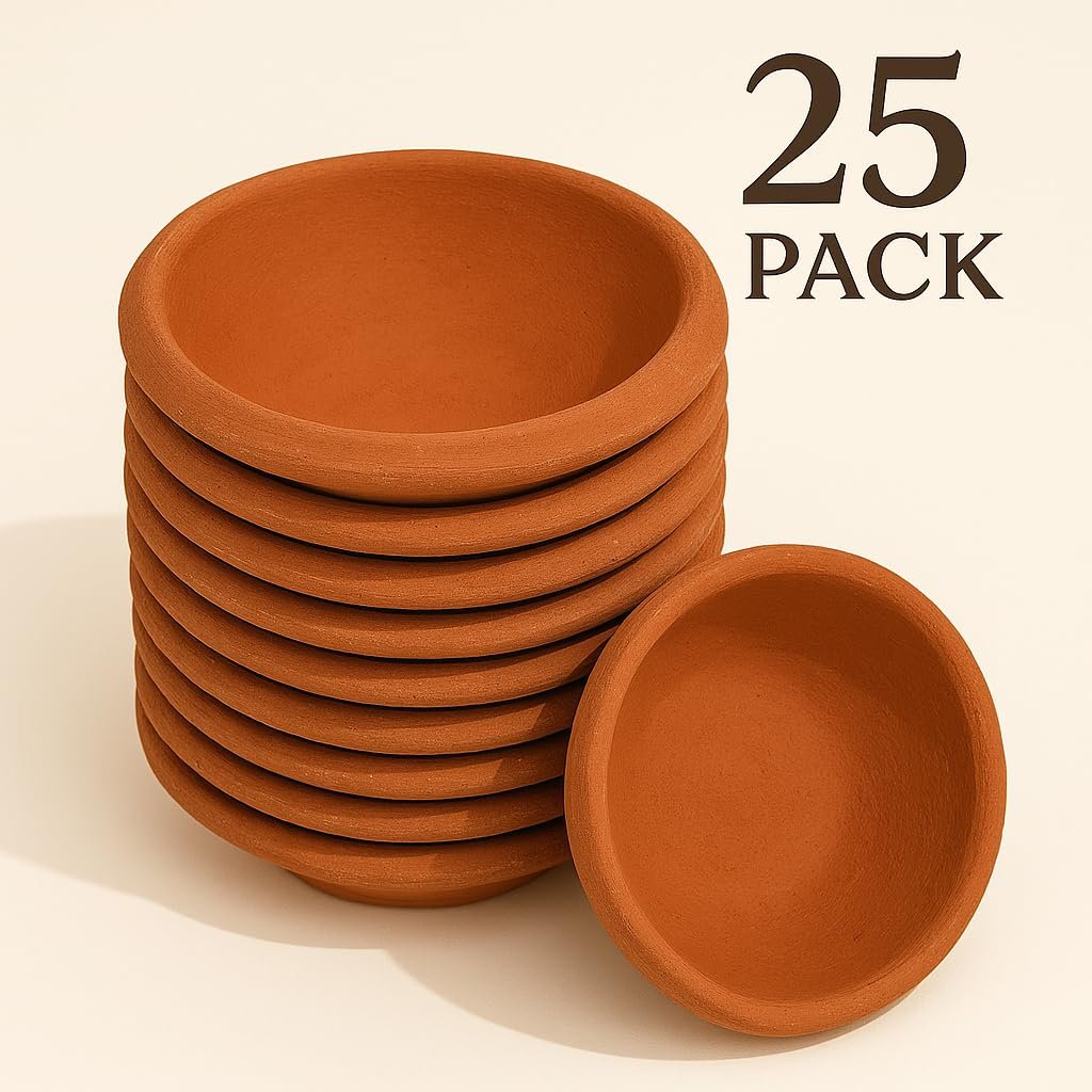 Pack of 25 Mitti Diya for Pooja & Diwali | Handmade Clay Deepak | Clay Traditional Diwali Ke Diye | Eco-Friendly Terracotta Diya for Home Temple | Desi Deepak for Decoration | mitti ke diye - Image 2