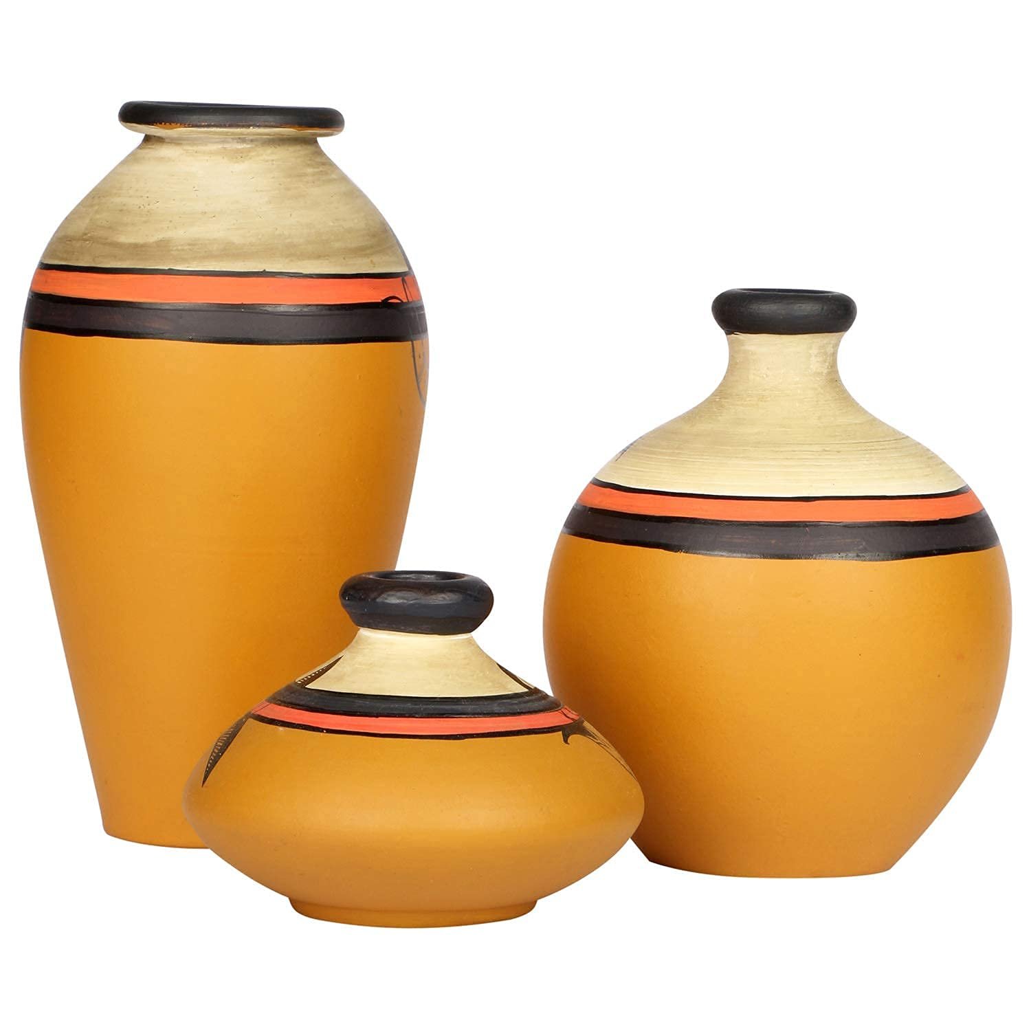 Artysta ‘Madhubani Jungle’ Yellow Handpainted Terracotta Flower Vase, Terracotta Decorative for Home Decor Earthen Flower Vases Pots for Home & Office (Set of 3) - Image 5