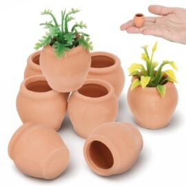 OFFSCH 8Pcs Mini Ceramic Pot Clay Mini Water Pots for Bonsai Orange 0.9In