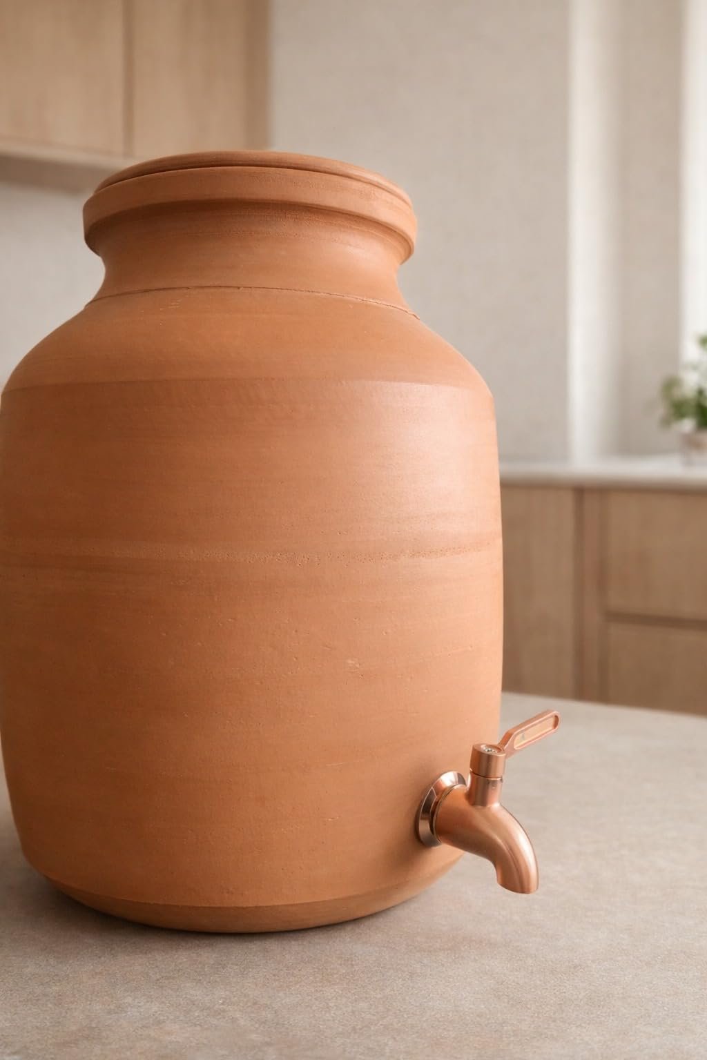 Desi Potters Handmade Natural Clay Water Pot with Metal Tap | Earthen Matka for Drinking Water | Traditional Terracotta Water Storage Container | Eco-Friendly Mitti Ka Ghada | (12, litres) - Image 2