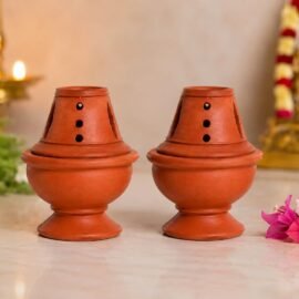 Our Rural Clay Diya for puja Outdoor Terracotta Diya matti deepalu with lid akhand Diya Pack of 2