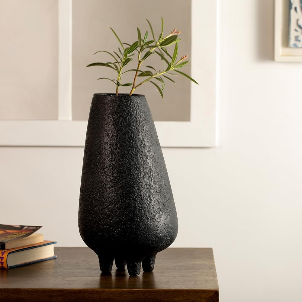 Ellementry Midnight Terracotta Vase - Tall, Classic Flower Vase for Living Room, Bedroom, Home & Office Décor, Flower Pot for Table-Top Centerpiece