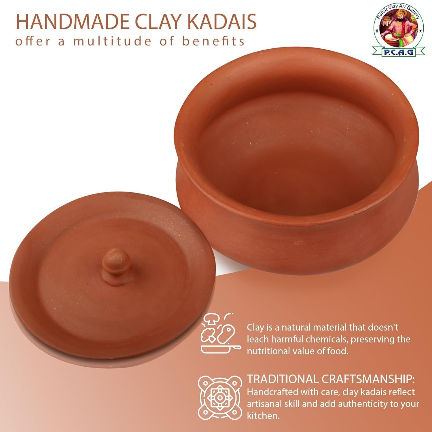 Organic Clay Dahi Handi | Clay Handi | Mitti Handi | Curd Pot Medium Size | Clay Handi for Cooking Veg & Non Veg Food - Image 5