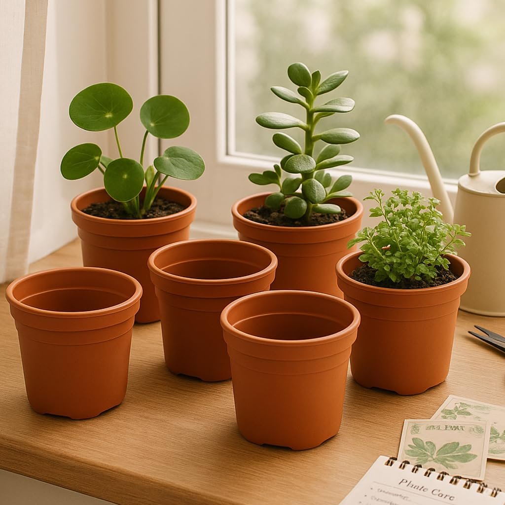 Ugaoo Garden Plastic Pots for Indoor Plants (6 inch, Brown/Terracotta Color, Set of 6)