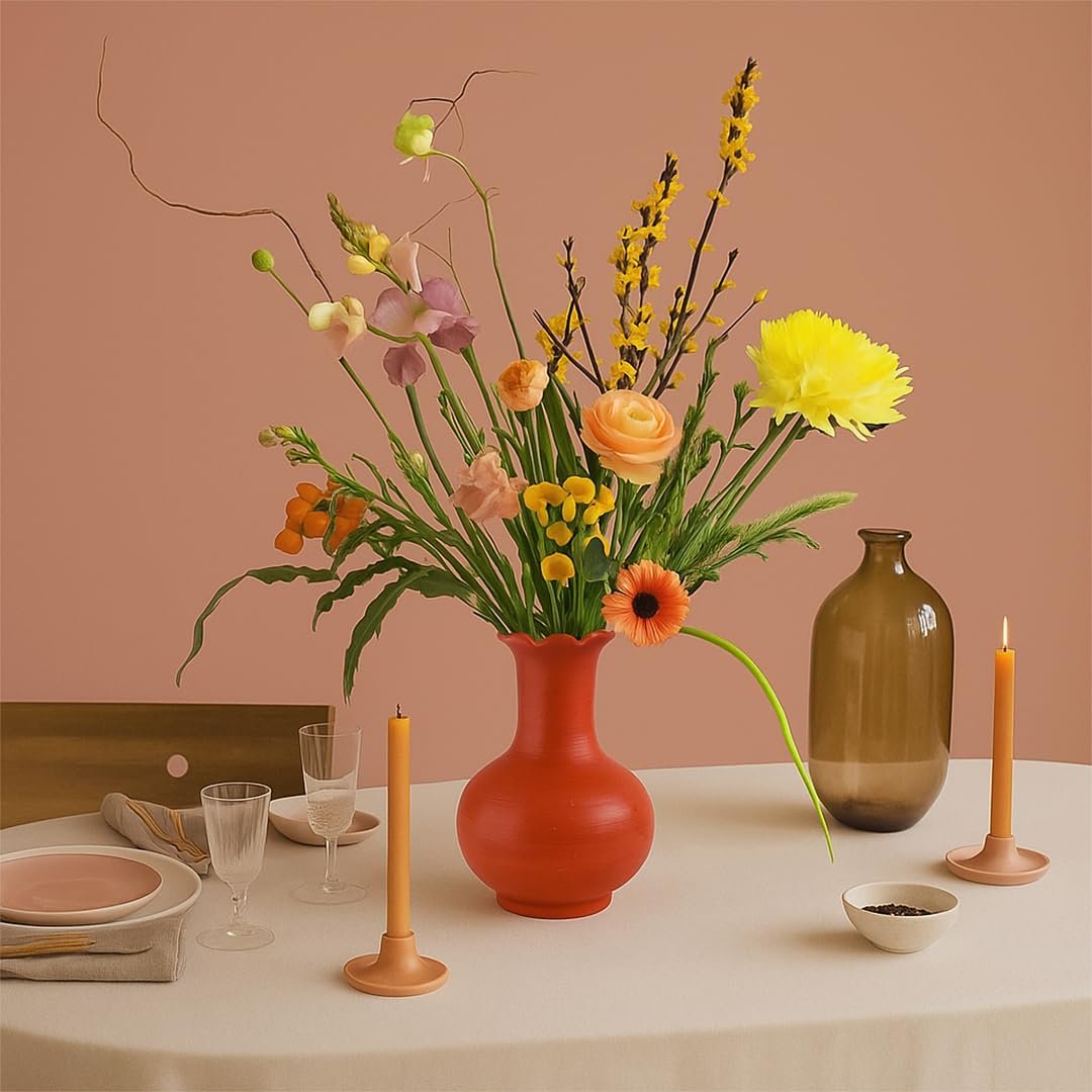 HPW 8 Inch Terracotta Earthenware Clay Flower Vase for Home & Office,Designer Decorative Round Flower Pot for Living Room Decoration, Organic Handcrafted Mitti Showpiece for Table,Set of 1,Browne - Image 3