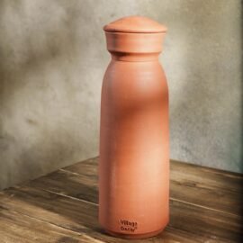 Village Decor Clay Terracotta Brown Color Preseasoned Water Bottle with lid 1000 ML - Pack of 1