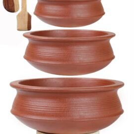 Craftsman India Online Clay Biryani Handi|Pot For Cooking&Serving Combo (7 Liter,Red) (Earthenware),Uncoated