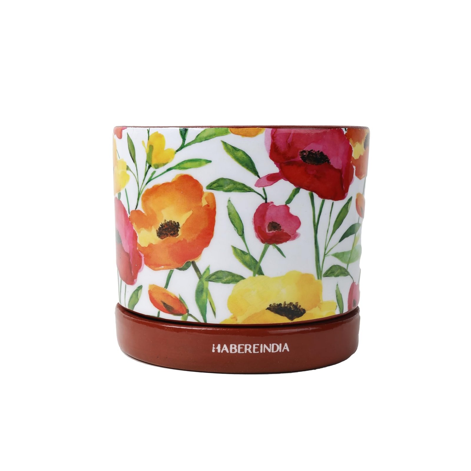 Habere India-All the Cultures Fabricating India Floral Poppy Print Terracotta Planter with Saucer | Hand Painted Indoor Plant Pot | Breathable Clay Pot with Drainage Hole (Multi: L11 x W11 x H10 cm) - Image 7
