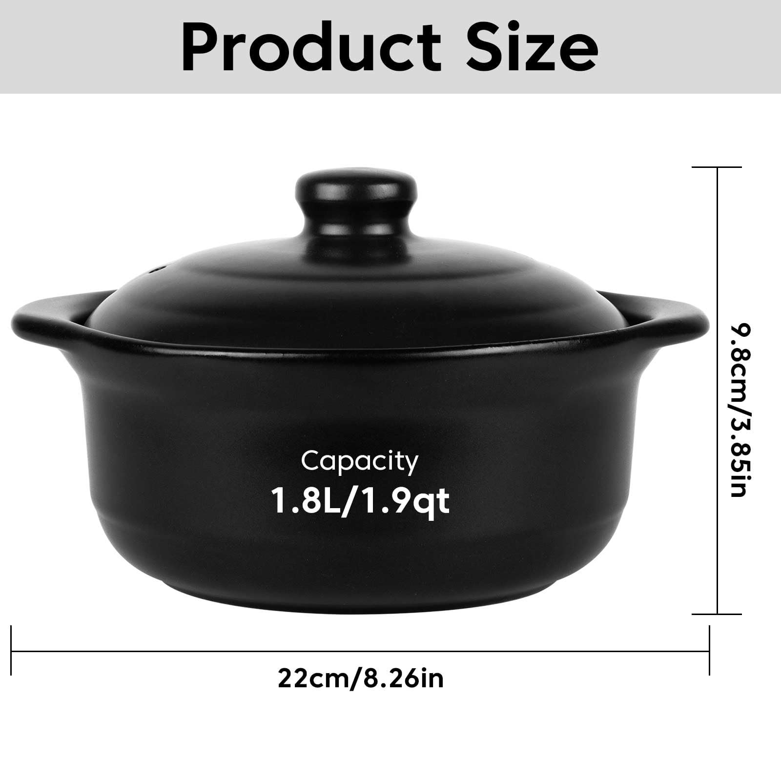 BSONEDO 1.9-Quarts Clay Pot for Cooking with Lid for Cooktop, Black Ceramic - Image 2