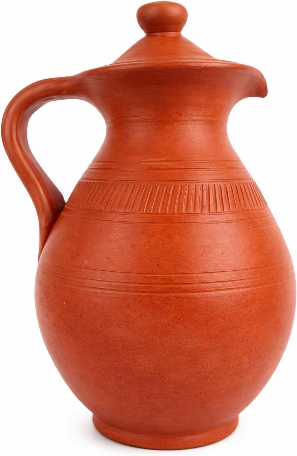 Clay Water Jug with Lid & Handle | Handmade Terracotta Water Pitcher (Mitti Ka Surahi) for Drinking Water | Natural Cooling Earthen Pot | Eco-Friendly 1800ML