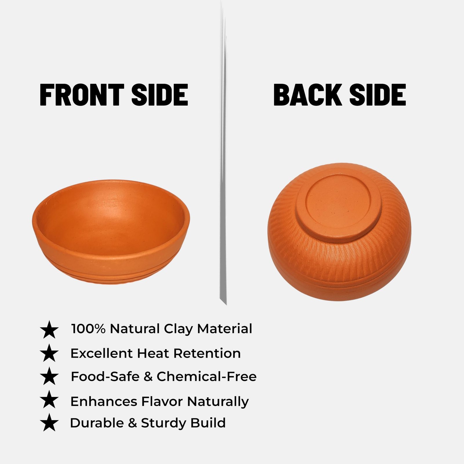 PUSPA Earthenware Dessert Bowl Terracotta Reusable Handmade Clay Katori | Mud Serving Bowl of Chatni 100ml Each (Pack of 4, Light Brown) - Image 2