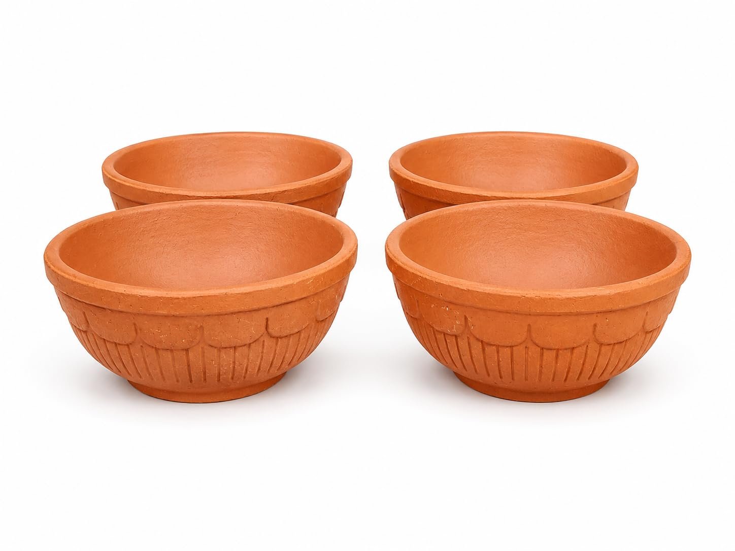Traditional Handmade Terracotta Clay Bowl Set of 4, Natural Brown