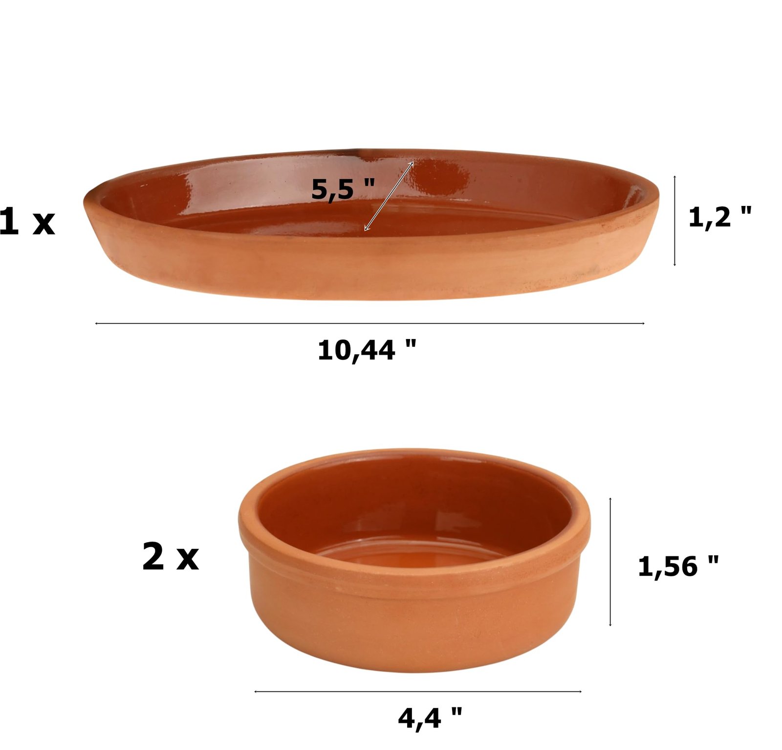 Areste Clay Pot for Cooking, Non Stick Mexican Clay Pots, Oven Safe and Dishwashable Terracotta Cooking Pots, Terracotta Clay Bowls for Food and Serving, Terracotta Plates (2 Round, 1 Ellipse) - Image 2