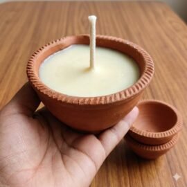 Aarunya Flame Cow Ghee Diya for Akhand Jyot & Daily Puja | Terracotta Clay Mitti ghee Diya | Burn Time Upto 12 hrs | Pack of 1