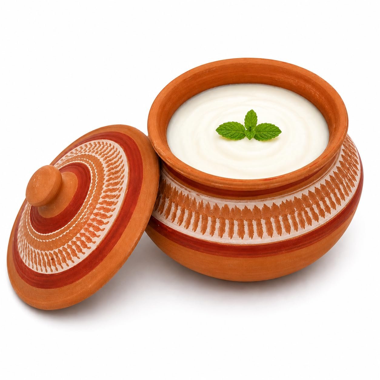 Handmade Clay Curd Pot with Lid Earthen Yogurt Setting Handi 500 ML