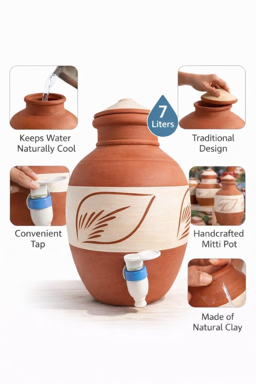 5L Clay Water Dispenser with Tap | Terracotta Matka for Drinking Water | Natural Cooling Earthen Pot | Eco-Friendly Handmade Mitti Matka - Image 5