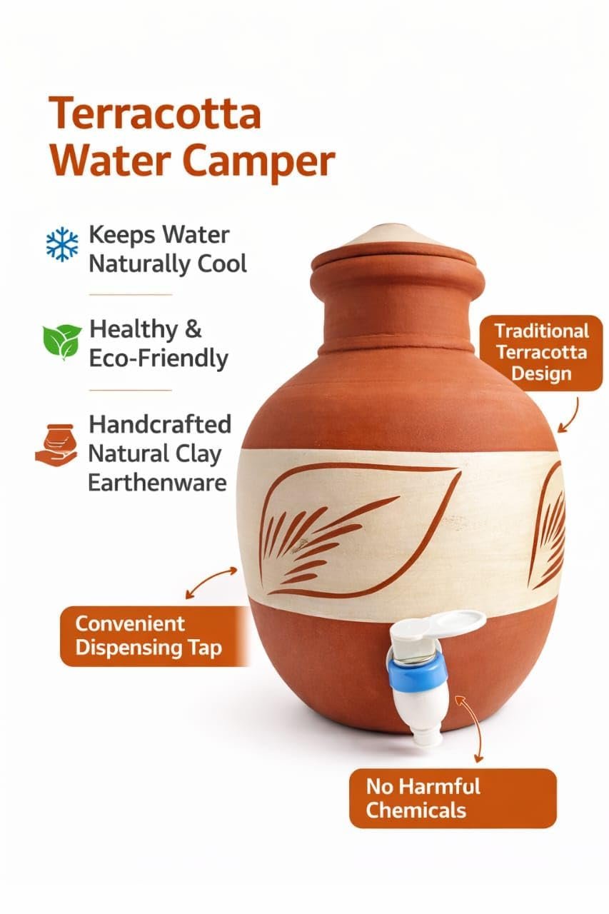 5L Clay Water Dispenser with Tap | Terracotta Matka for Drinking Water | Natural Cooling Earthen Pot | Eco-Friendly Handmade Mitti Matka - Image 4