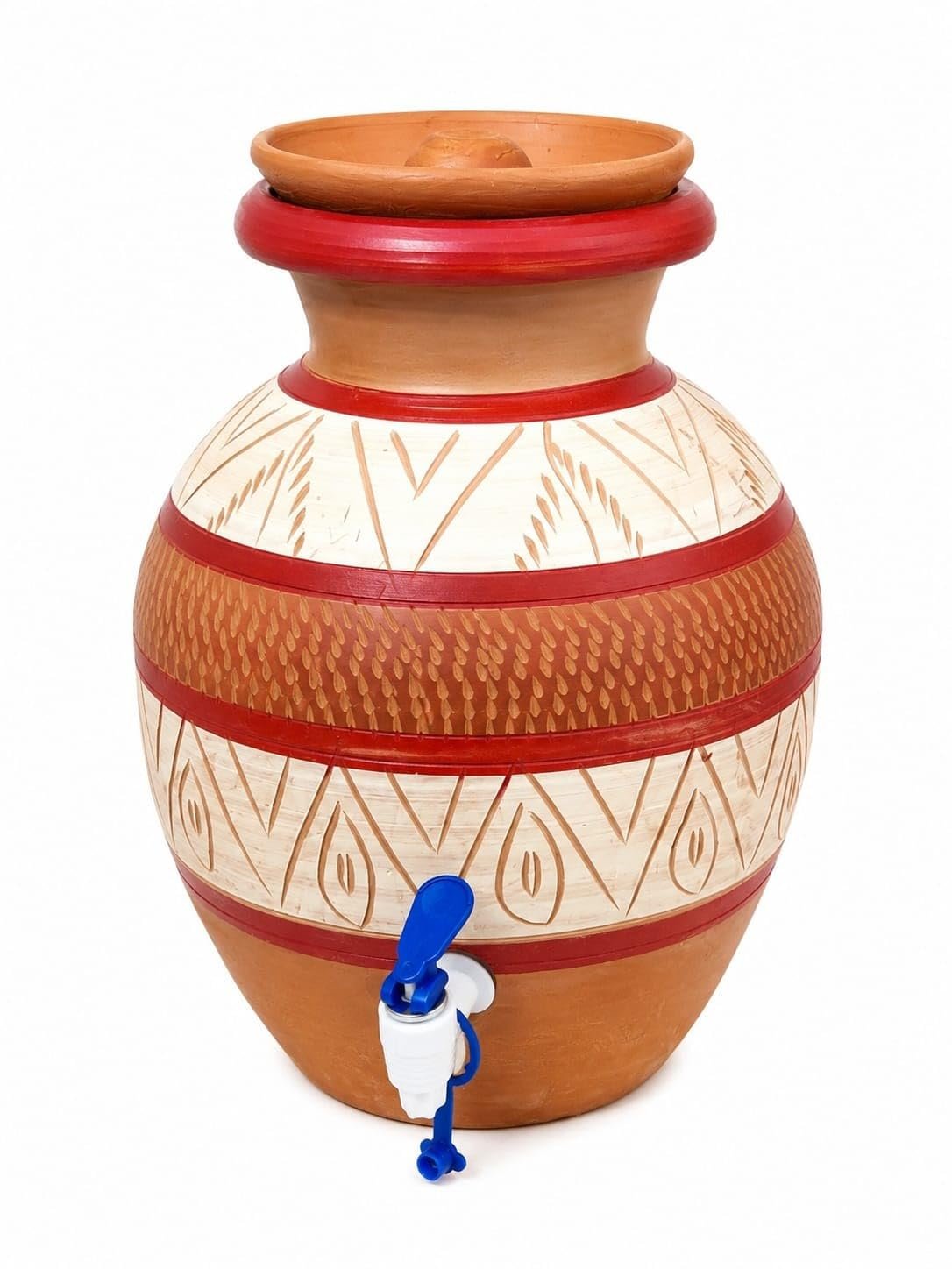 Gullak Terracotta Craft 5 L Terracotta Clay Water Dispenser with Lid & Tap | Handmade Earthen Water Pot | Natural Cooling | Chemical Free | Brown
