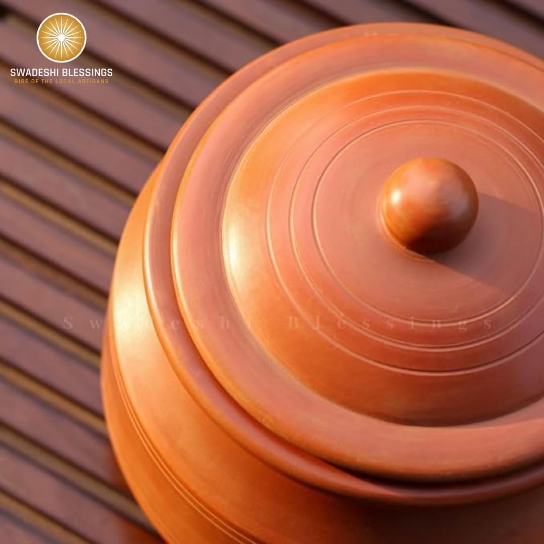 Swadeshi Blessings Unglazed Clay Pot for Cooking with Lid/Lead Free Clay Cooking Pot/Earthen Pot/Clay Handi/Earthen Kadai/Curry, Biryani Pots & Free ASH for Cleaning (3L) - Image 5