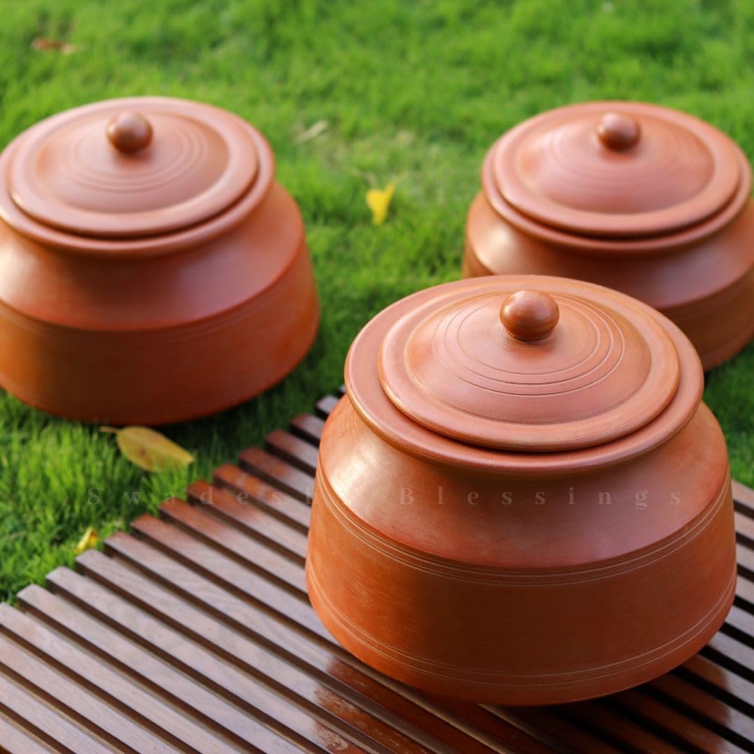 Swadeshi Blessings Unglazed Clay Pot for Cooking with Lid/Lead Free Clay Cooking Pot/Earthen Pot/Clay Handi/Earthen Kadai/Curry, Biryani Pots & Free ASH for Cleaning (3L) - Image 8